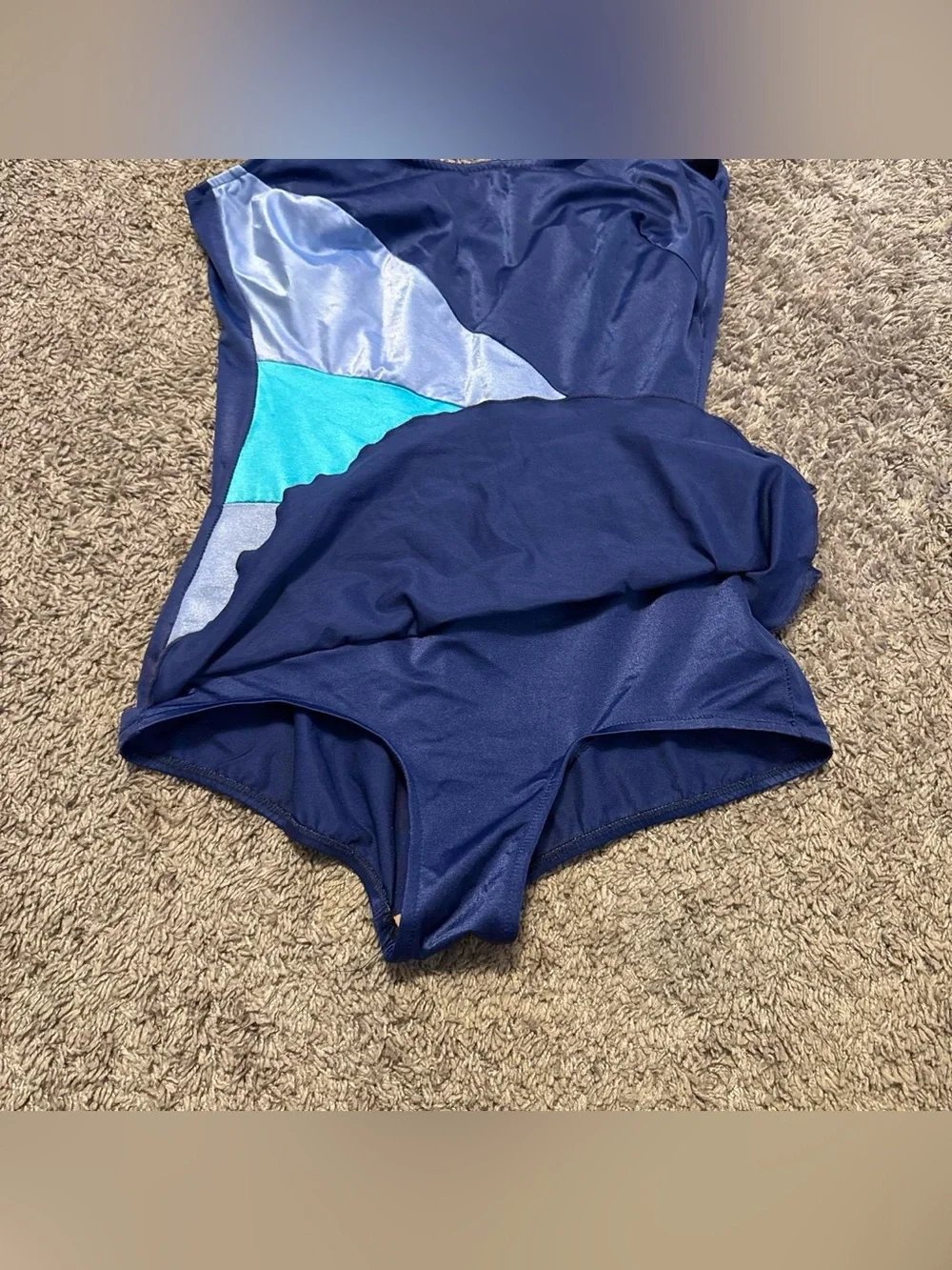 Vintage 1980s JCPenney Colorblock One Piece Swimsuit Navy Teal Blue Size L USA